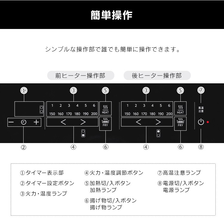 IHクッキングヒーター 2口 2300W IHコンロ IH調理器 2口IHコンロ ビルトイン IHクッキングヒーター2口 IHC-BFL221-B ブラック7