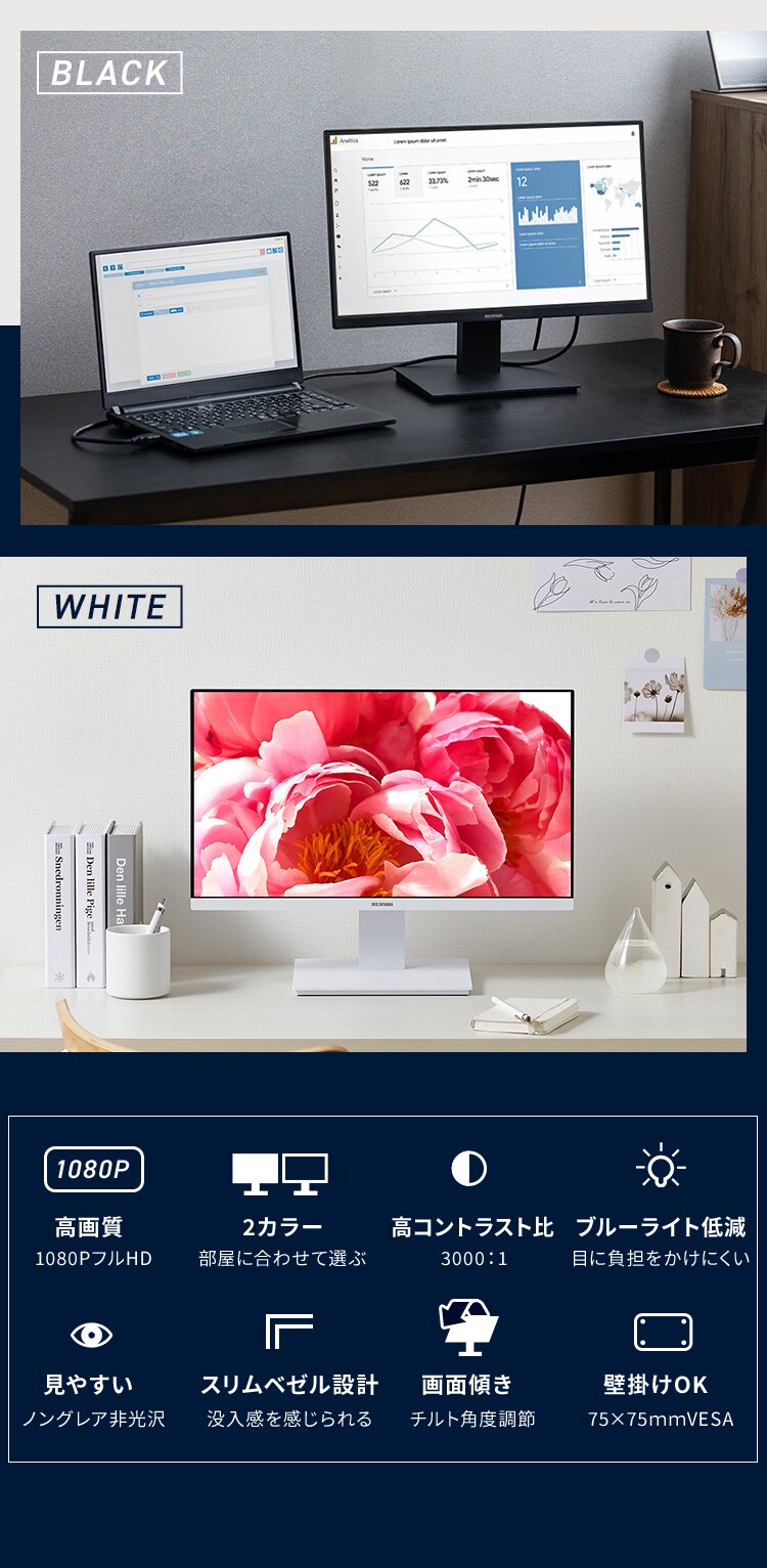 液晶ディスプレイ 21インチ ILD-D21FHT-B ブラック + ディスプレイアームセット1