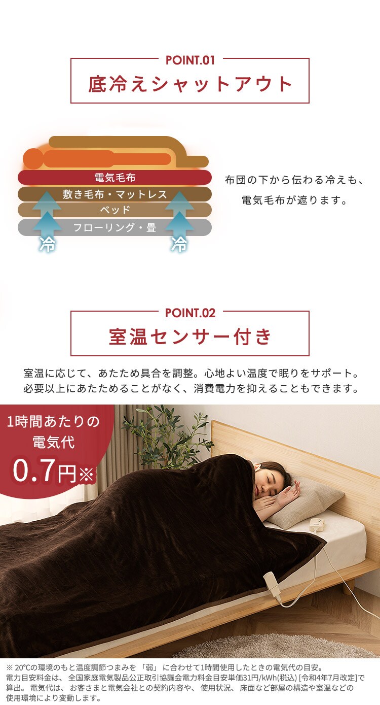 電気毛布 掛け/敷き 130×188? EHB-FR1813B-DT ダークブラウン1