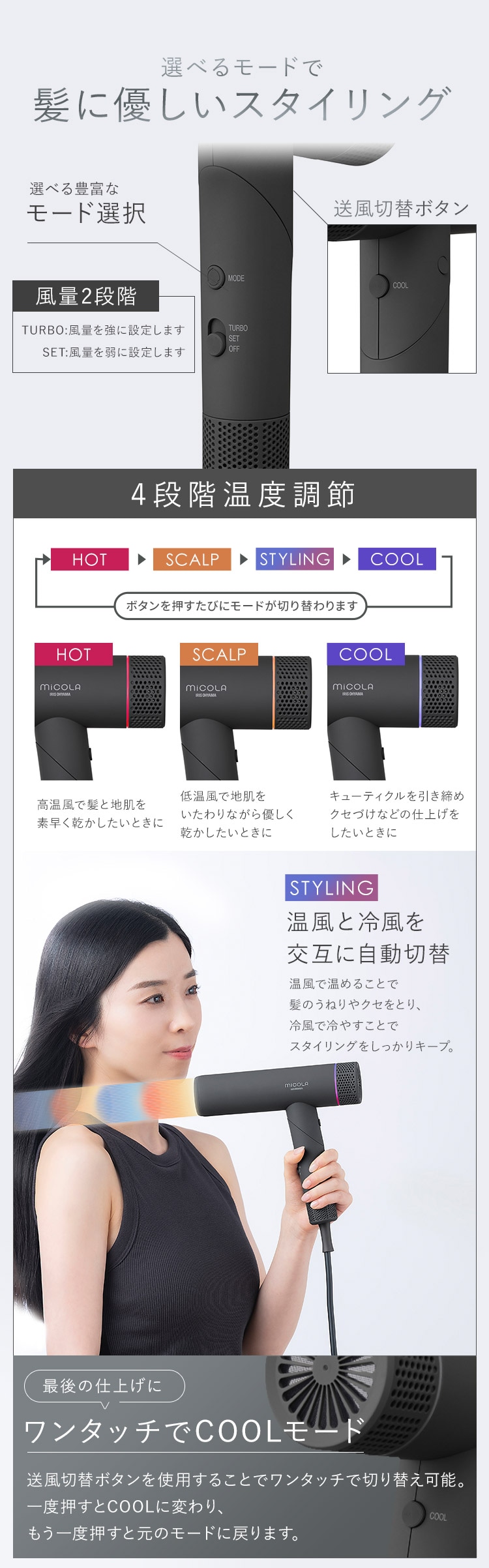 MiCOLA イオンドライヤー 折り畳み式 HDR-M401-H ダークグレー3