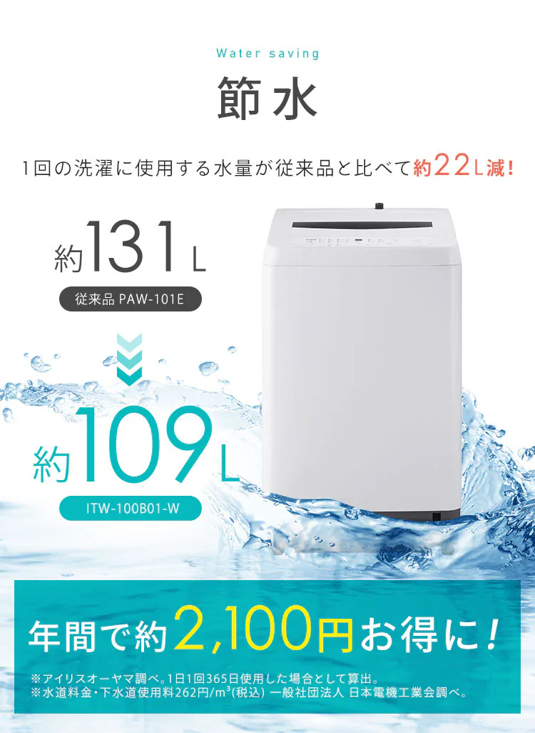 洗濯機 10kg 設置費込み ガチ落ち大水流洗浄 節水 部屋干し時間短縮モード 二人暮らし ファミリー向け ITW-100B01-W【代引き不可】3