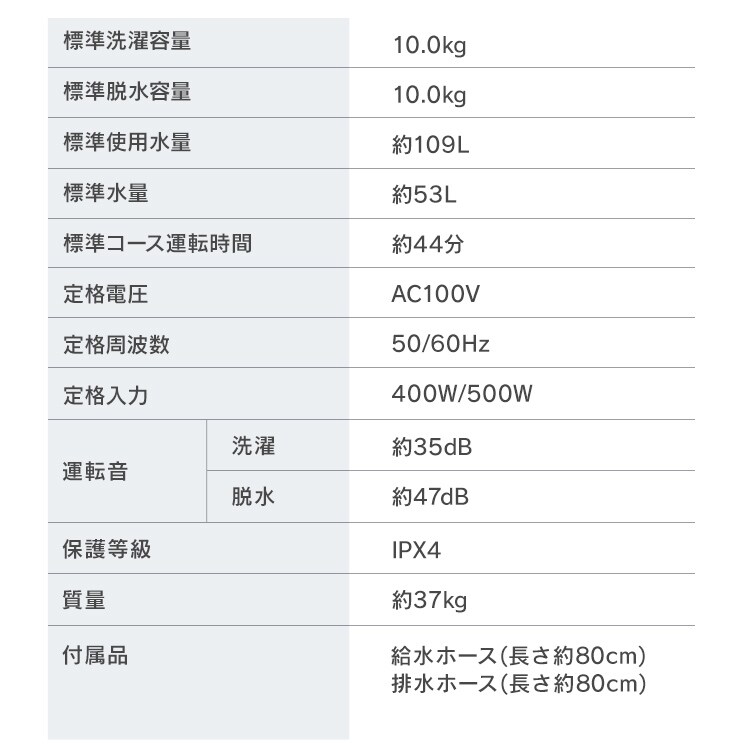 洗濯機 10kg ガチ落ち大水流洗浄 節水 部屋干し時間短縮モード 二人暮らし ファミリー向け ITW-100B01-W11