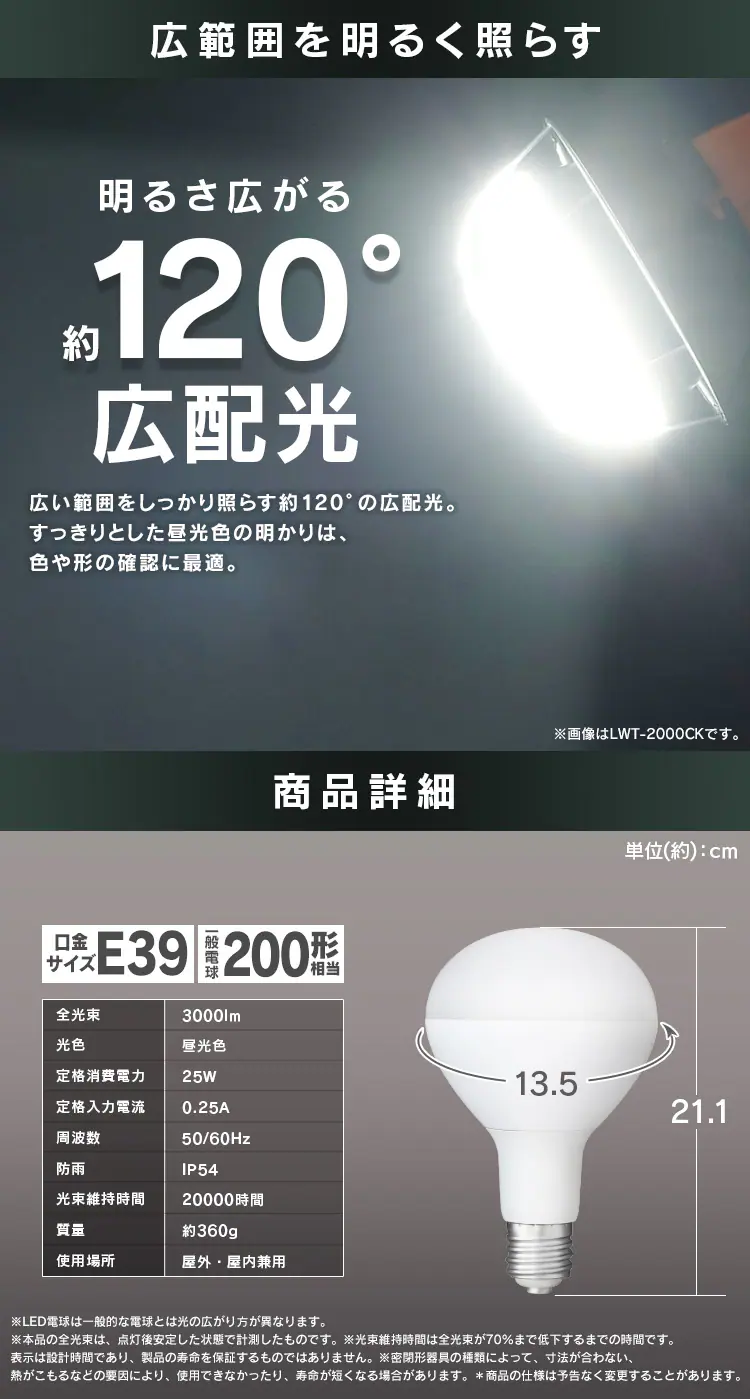 LED投光器用交換電球 3000lm LDR25D-H-E39-E2 1