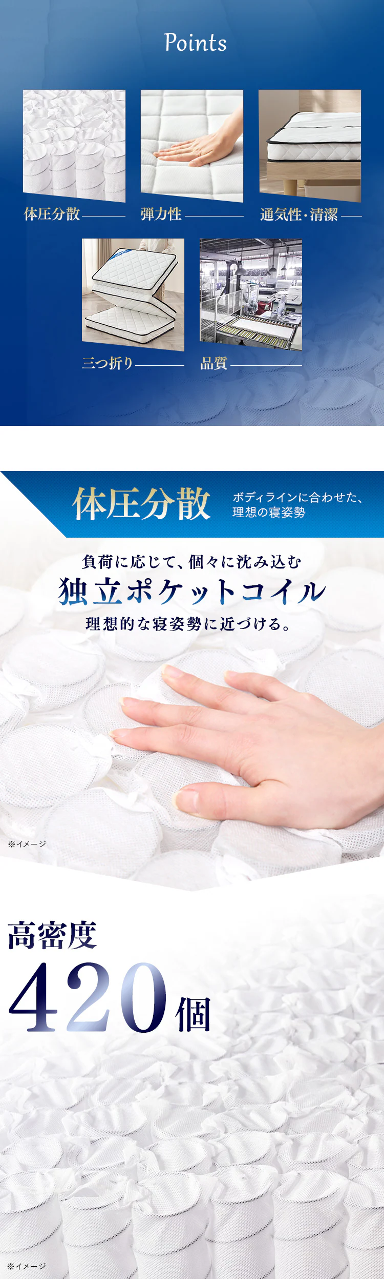 マットレス シングル 三つ折り ポケットコイル 厚さ10? PMTS10H-3S Sheep2