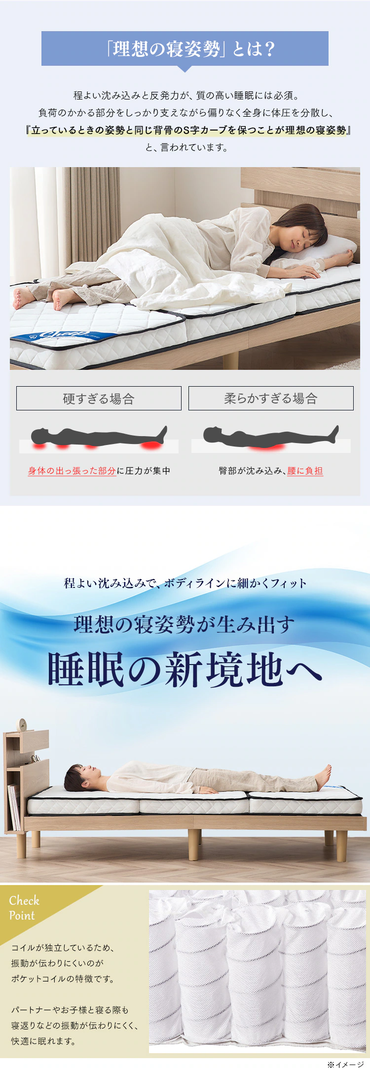 マットレス シングル 三つ折り ポケットコイル 厚さ10? PMTS10H-3S Sheep3