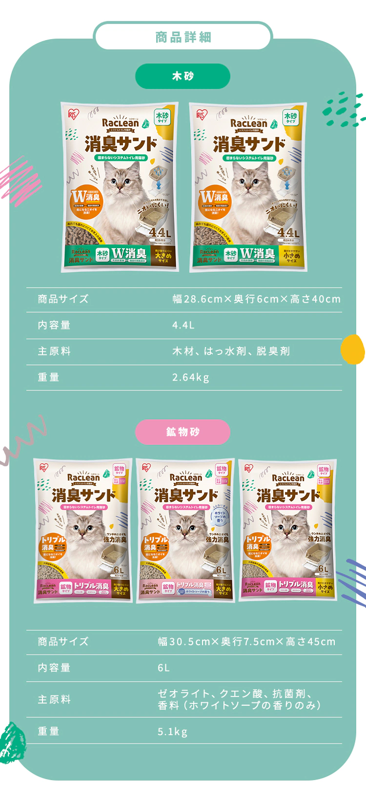 【ご新規様限定50%OFFクーポン】【4個セット】強力消臭 システムトイレ用猫砂 鉱物 大きめ 6L 猫砂 各社共通 ラクリーン 消臭サンド7