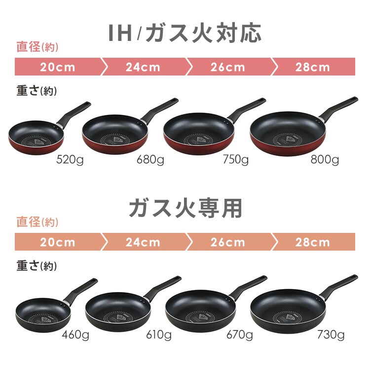 フライパン 24cm IH/ガス火対応 ダイヤモンドコートパン VDI-F24 ワインレッド8