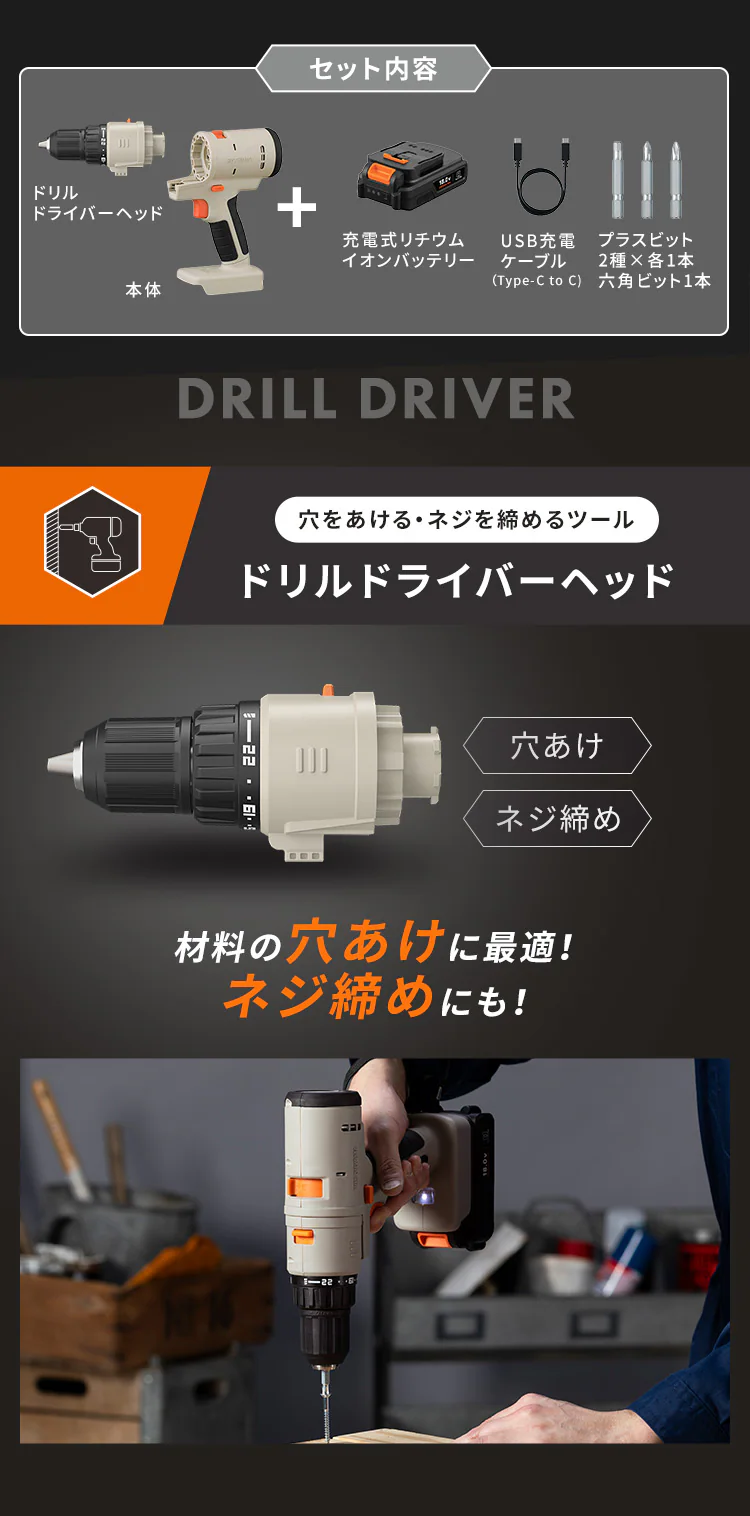 マルチギア 充電式ドリルドライバーセット 18V JM18DRS サンドベージュ1