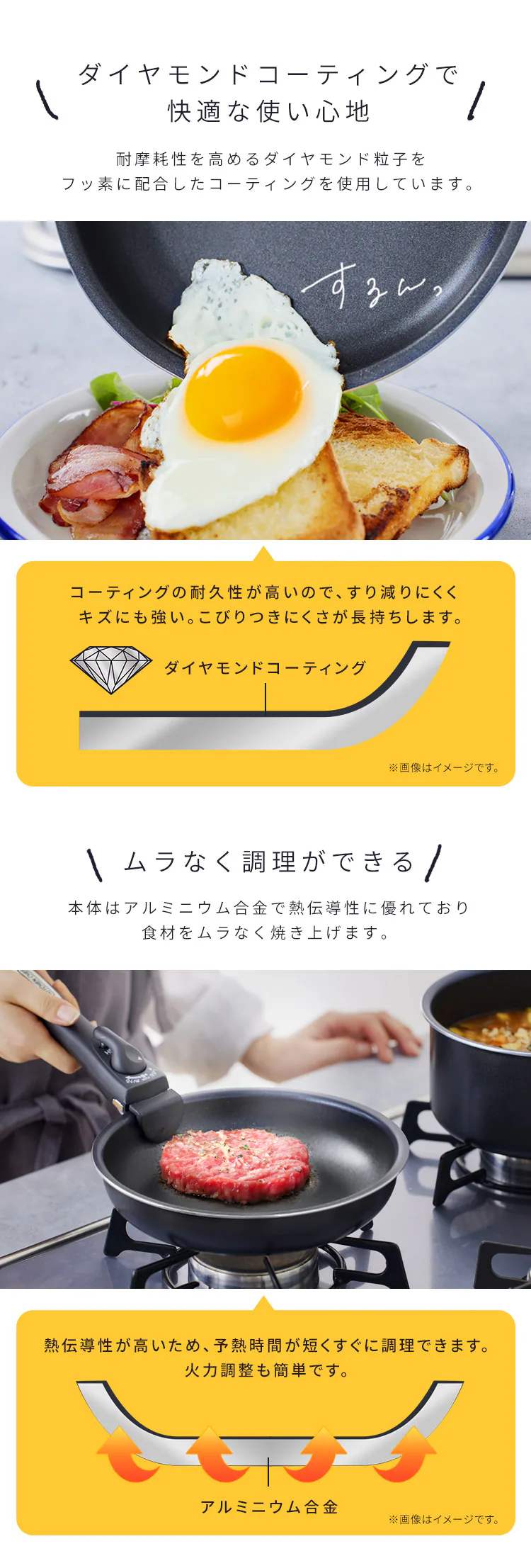 フライパン 12点セット IH/ガス火対応 ダイヤモンドコートパン NTF-SEI12 ブラックメタリック3