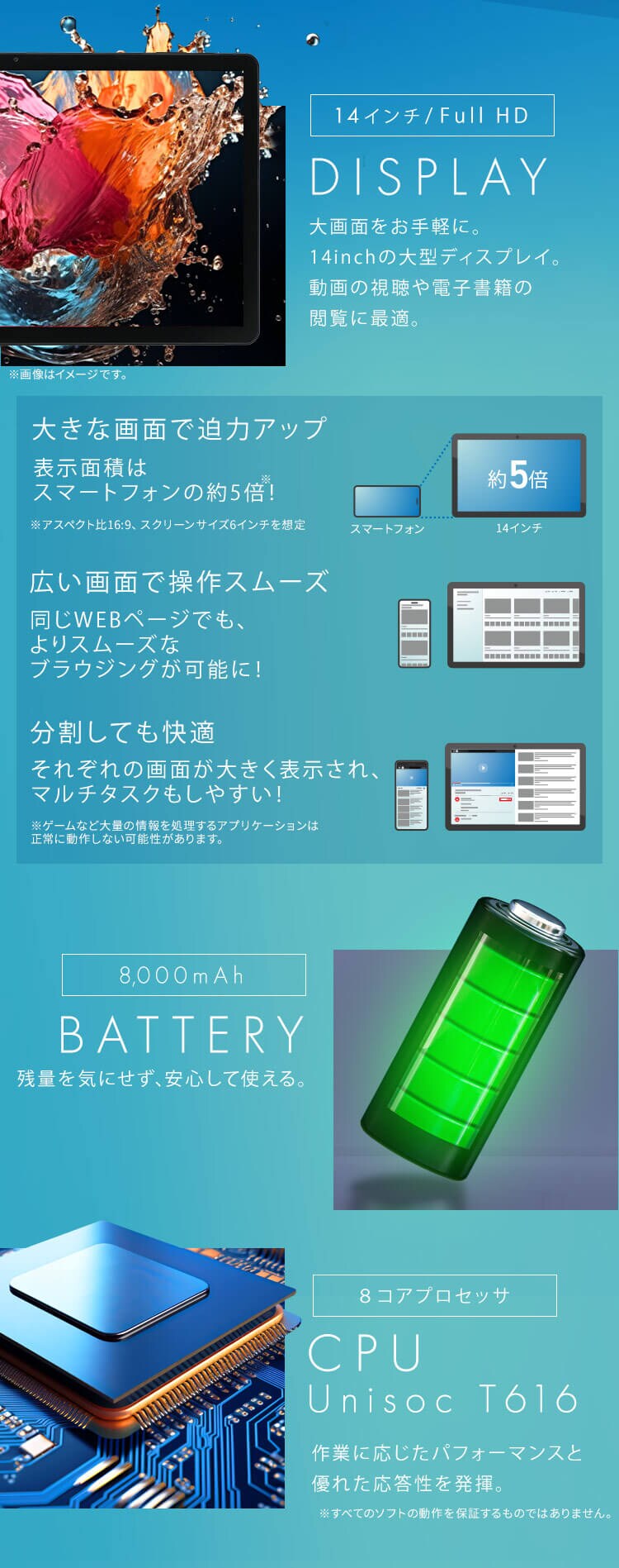 タブレット 14インチ 128GB メインメモリ6GB 8コア LUCA TM14D1M76-V1B ブラック1