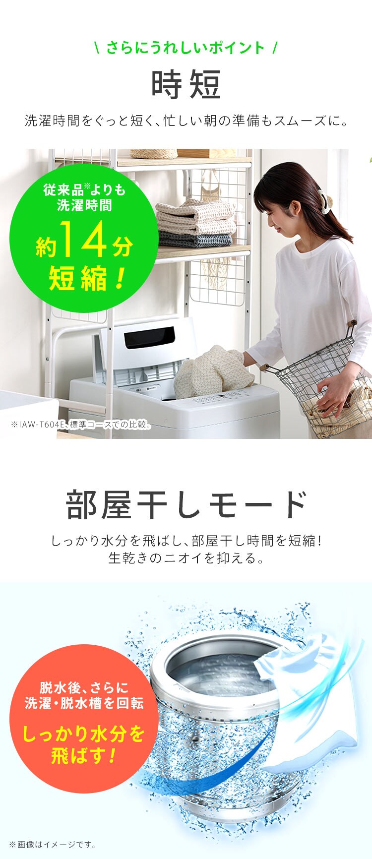 洗濯機 6kg ガチ落ち大水流洗浄 節水 コンパクト 一人暮らし IAW-T606-B ブラック5