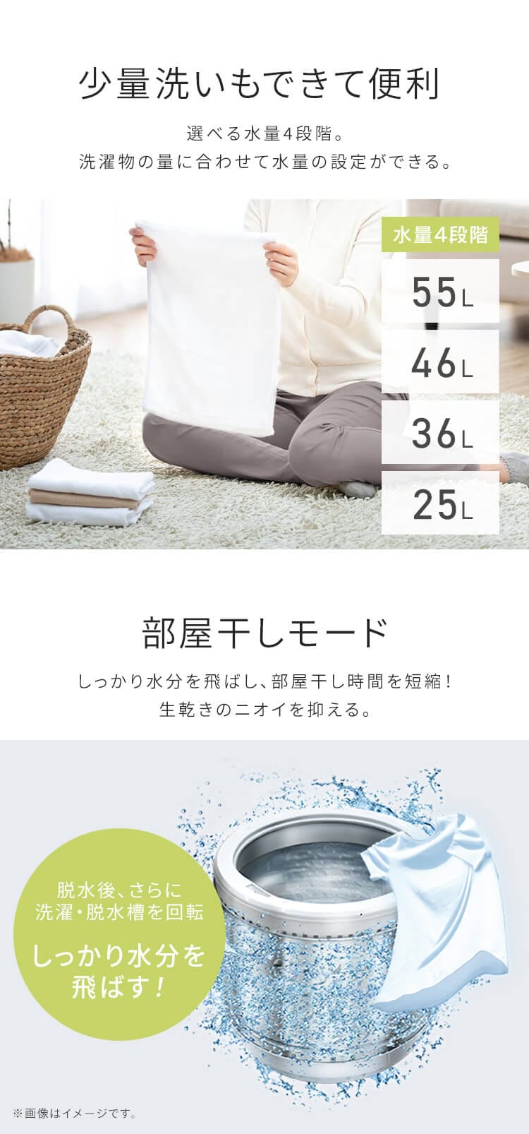 洗濯機 7kg 設置費込み コンパクト 部屋干し時間短縮モード 一人暮らし 二人暮らし ITW-70A01-BH ナチュラルブラック【代引き不可】3