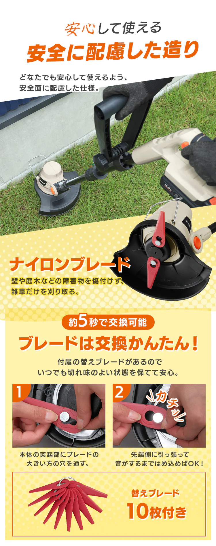 【Type-c】充電式草刈り機 芝刈り機 グラストリマー JGT230TC サンドベージュ 18V 軽量 バッテリー共有可5