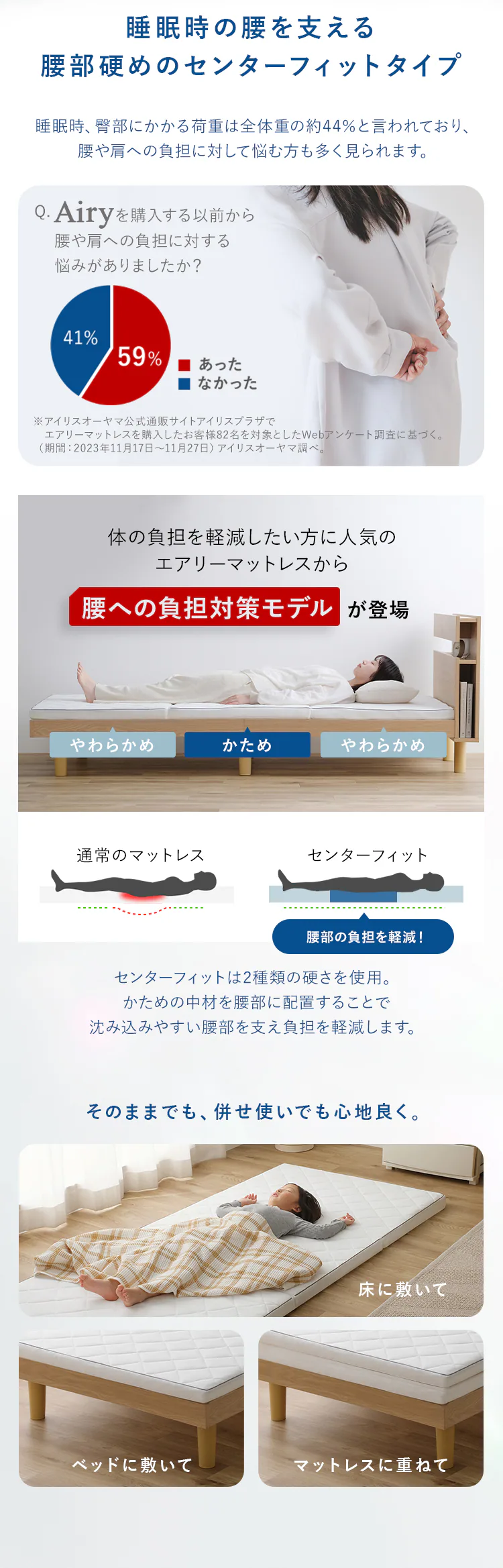 マットレス シングル エアリーマットレス 腰部硬め 丸ごと洗える 抗菌防臭 三つ折り 厚さ5cm MARS5W-S ホワイト1