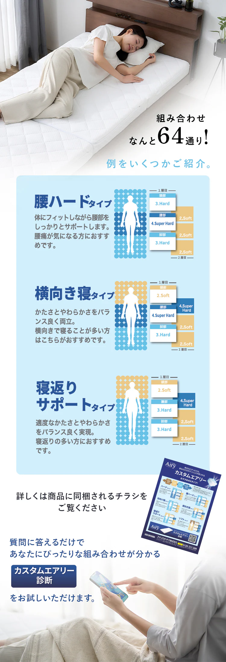 マットレス シングル エアリーマットレス 自由に寝心地カスタマイズ 丸ごと洗える 高反発 厚さ11cm カスタムエアリー CM11A-S2