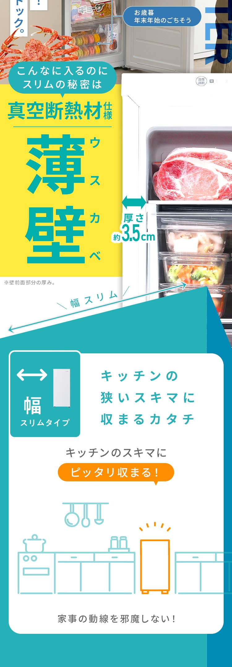スリム冷凍庫 64L IUSN-S6A-W ホワイト4