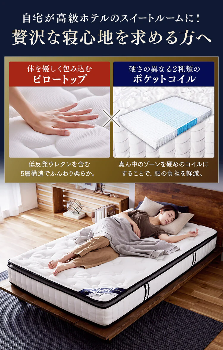 ピロートップ ポケットコイルマットレス S PMTS23PN-S シングル ホワイト【代引き不可】1