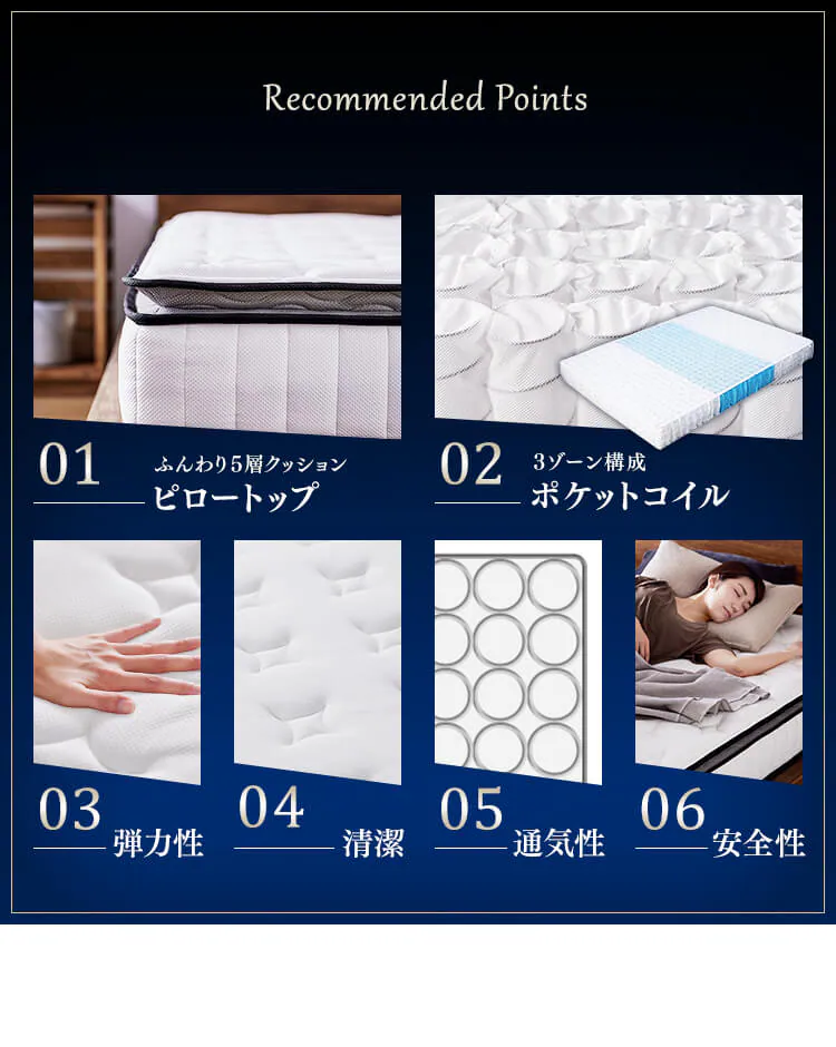ピロートップ ポケットコイルマットレス S PMTS23PN-S シングル ホワイト【代引き不可】3