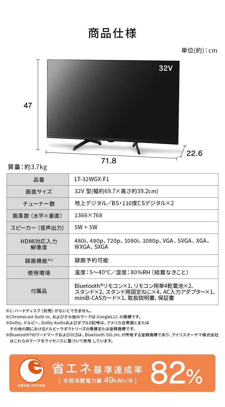 LUCA Google液晶テレビ 32V型 LT-32WGX-F1 H104397