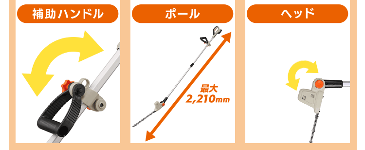 【Type-c】充電式ポールヘッジトリマー 生垣手入れ JPHT30010TC サンドベージュ 10.8V 軽量 バッテリー共有可3