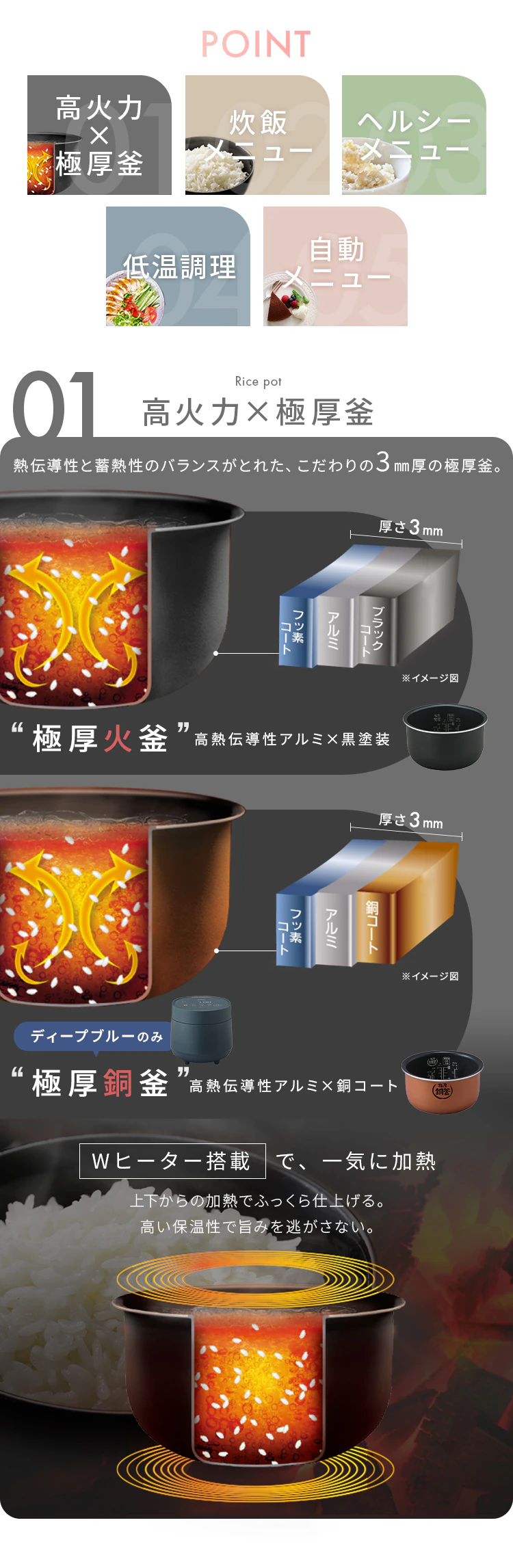 【25%OFFSALE!】炊飯器 3合 マイコン式 50銘柄炊き RC-MGA30-BH ナチュラルブラック2