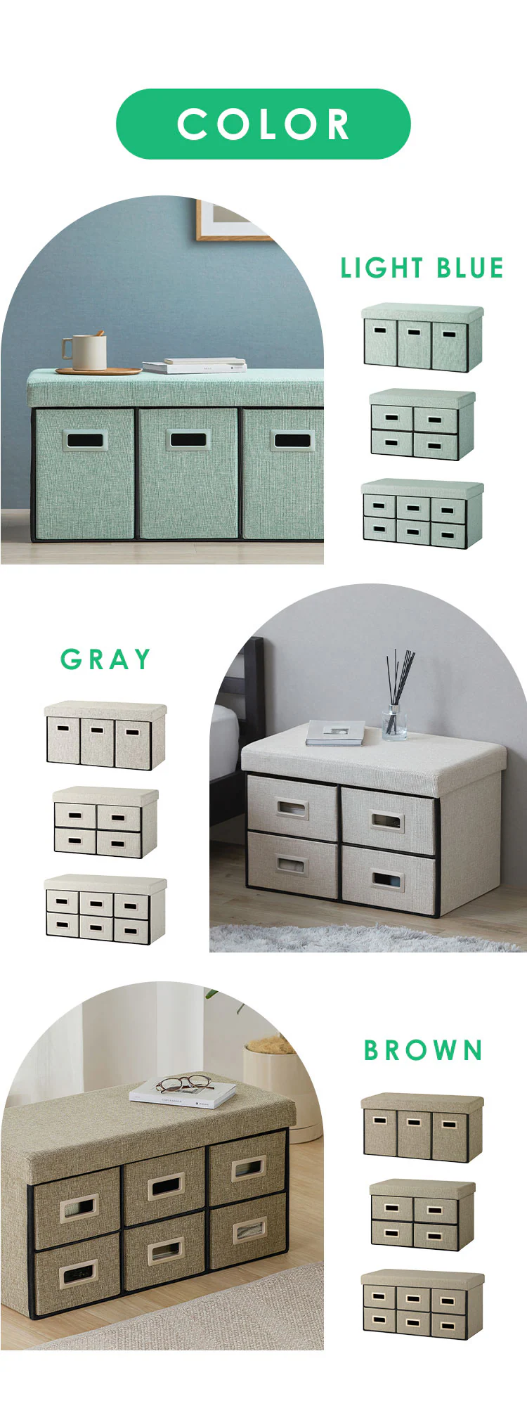 3WAY 引き出し収納ボックス 引き出し3つタイプ SST3H-76 ライトブルー9