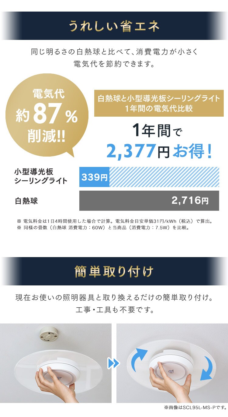 小型シーリングライト 導光板 950lm 電球色 SCL95L-P8
