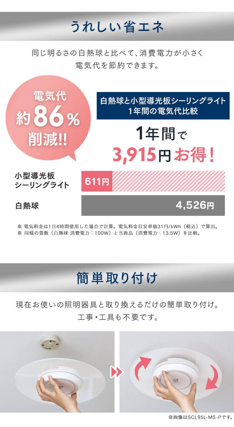 小型シーリングライト 導光板 2000lm 電球色 SCL200L-PK［B］8