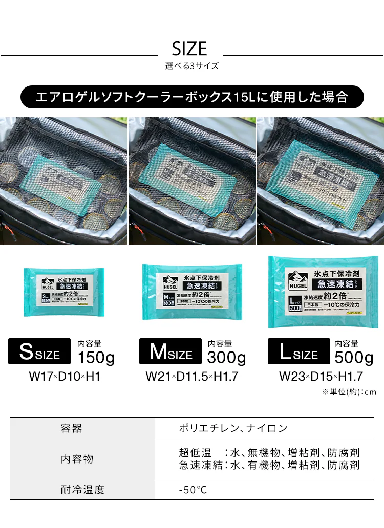 【2個セット】HUGEL 氷点下保冷剤 急速凍結タイプ+超低温タイプ HHKS-300 HHCS-3004
