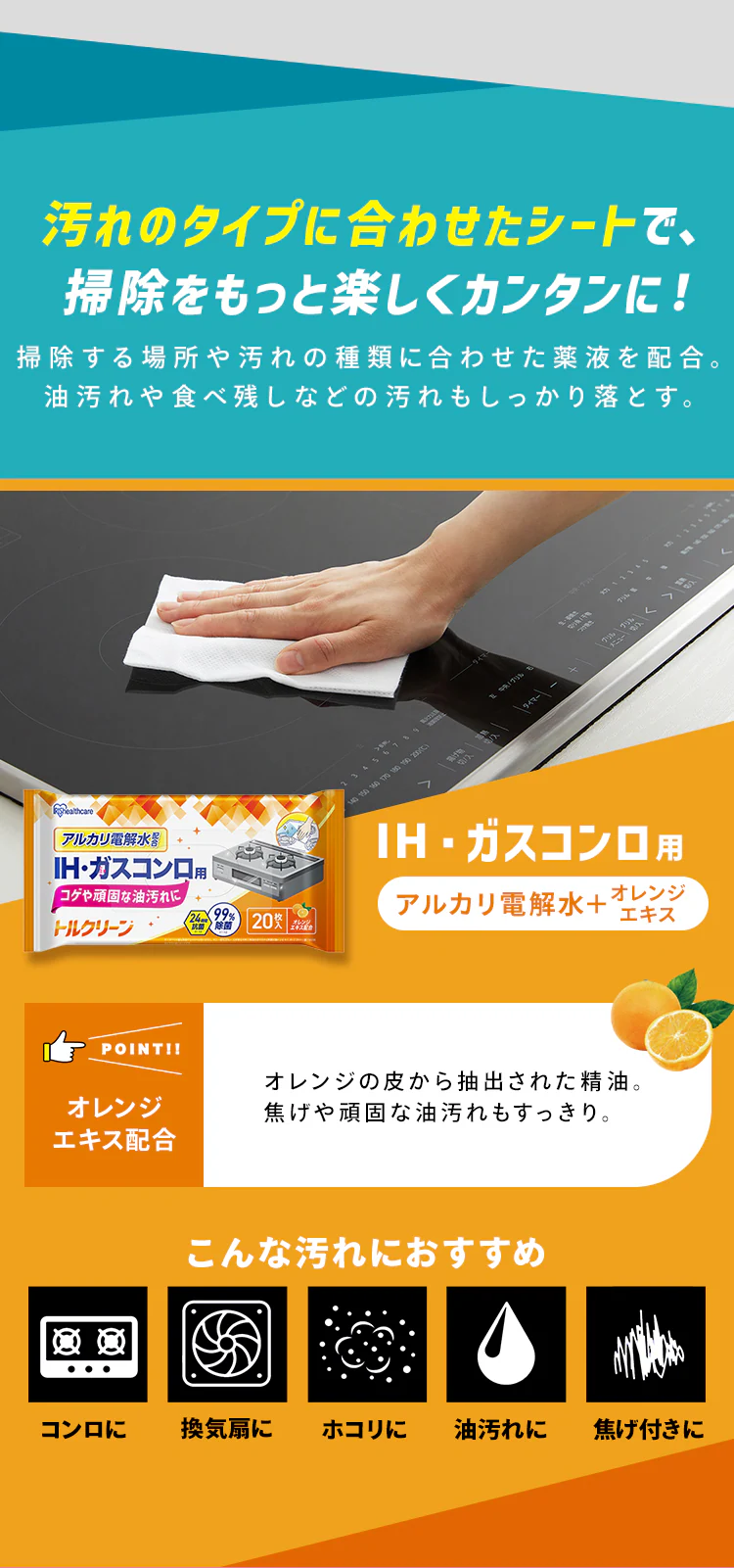 トルクリーン キッチンクリーナー 各5個 (IH・ガスコンロ用 T-KI20/電子レンジ・冷蔵庫用 T-KR20/食卓・リビング用 T-KT20)2