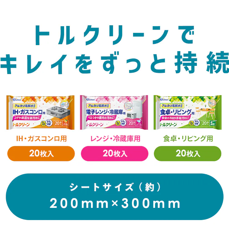 トルクリーン キッチンクリーナー 各5個 (IH・ガスコンロ用 T-KI20/電子レンジ・冷蔵庫用 T-KR20/食卓・リビング用 T-KT20)6