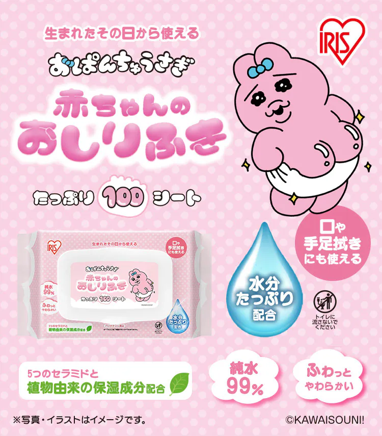 【12個セット】おぱんちゅうさぎ 赤ちゃんおしりふき 1200枚入り OAO-1000
