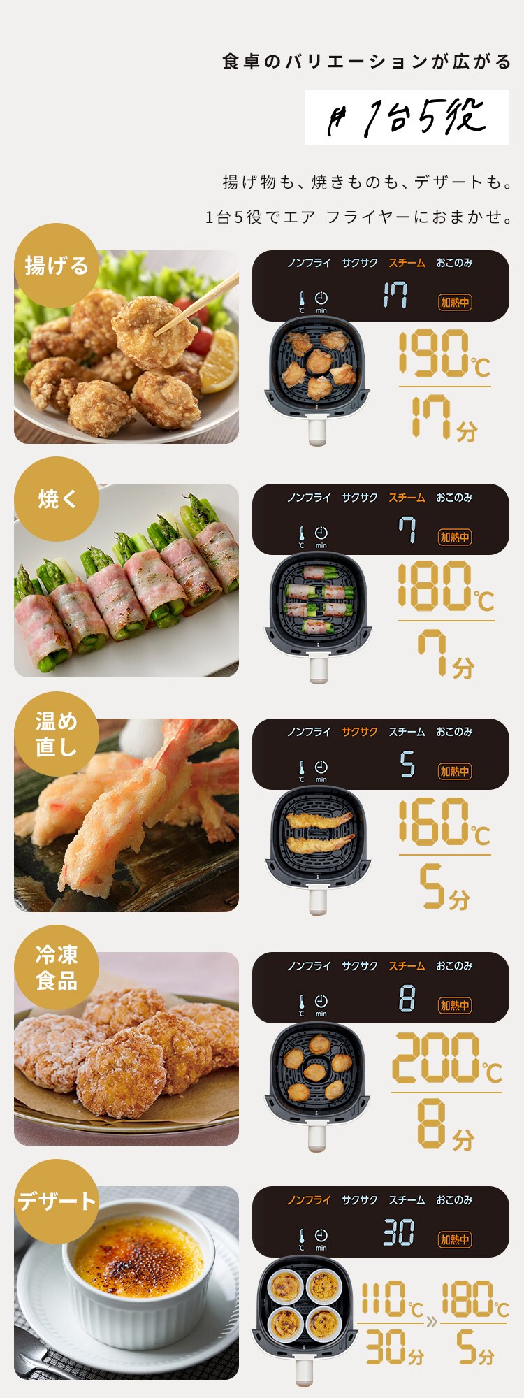 過熱水蒸気エア フライヤー FV-M30A-C アイボリー4