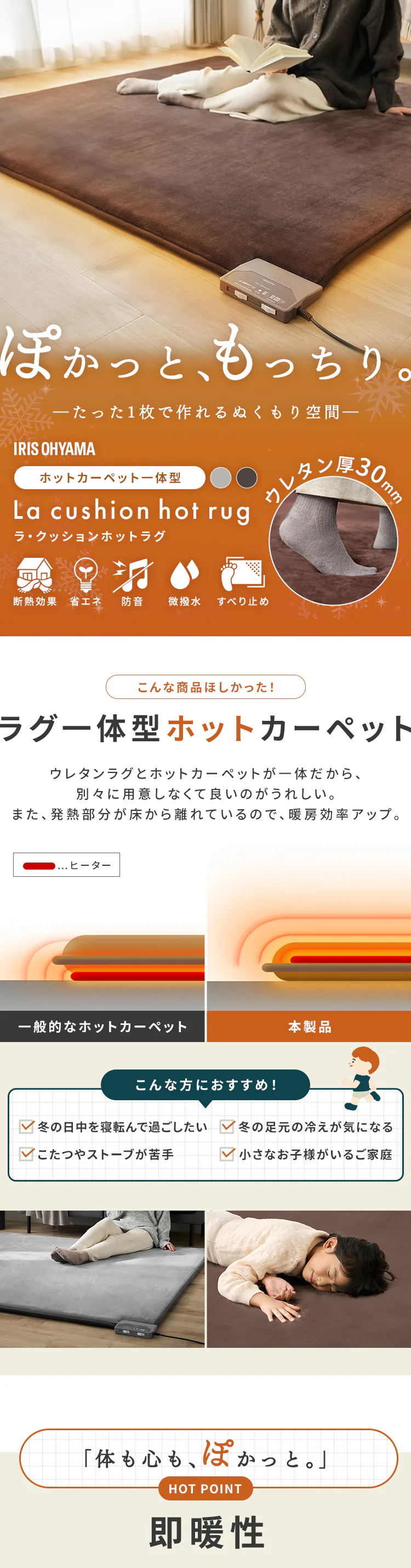 ラ・クッションホットカーペット PHC-CR20A-H グレー1