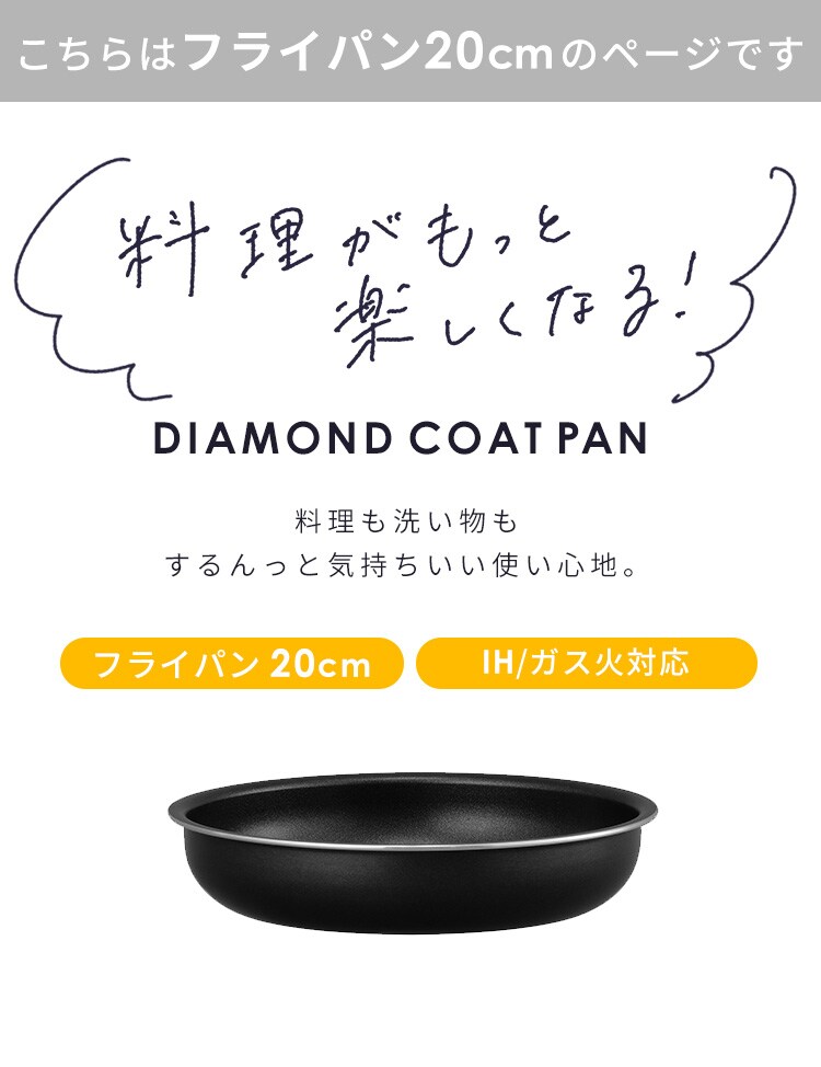 ダイヤモンドコートパン フライパン20cm IH・ガス火対応 NTF-SEI20F ブラックメタリック0