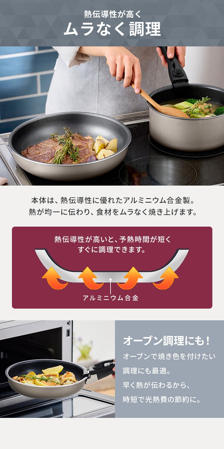 ダイヤモンドコートパン 12点セット IH／ガス火対応 IPDCI-T12 メタリックグレージュ4