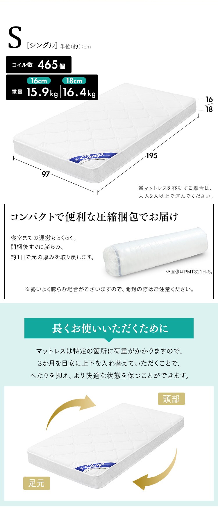 らくらく分別マットレス PMTS-B-16S ホワイト12