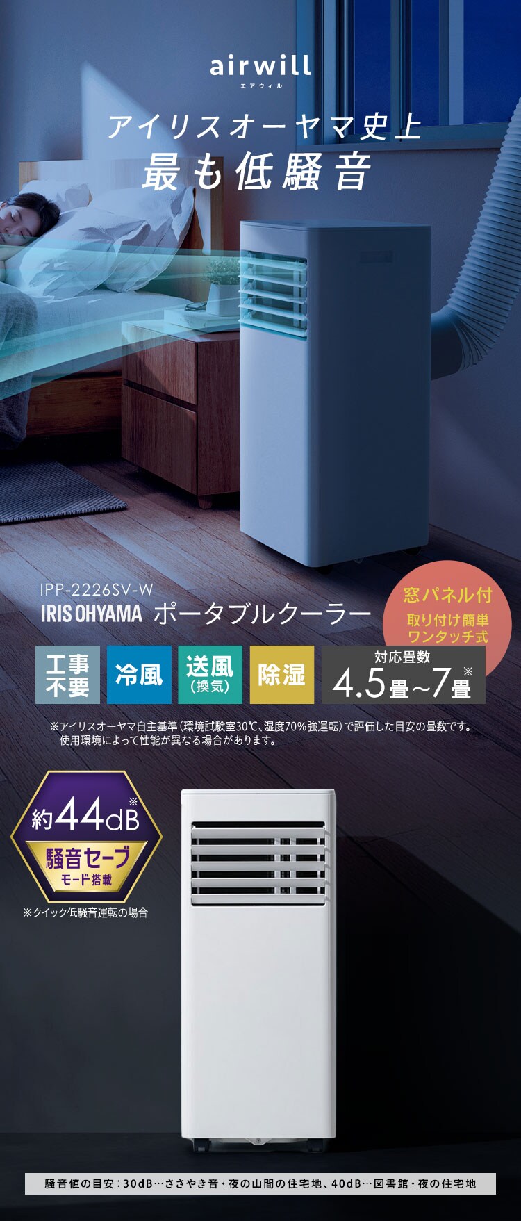 ポータブルクーラー 4.5~7畳 工事不要 インバーター搭載 2.2kW IPP