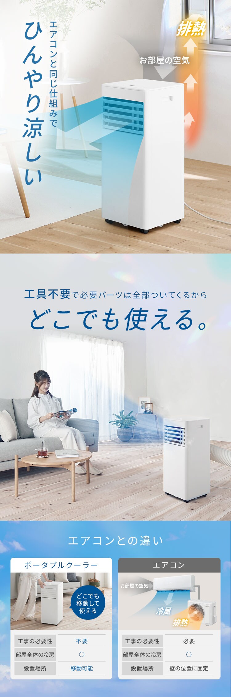 インバーターポータブルクーラー 2.2kW IPP-2226SV-W ホワイト1