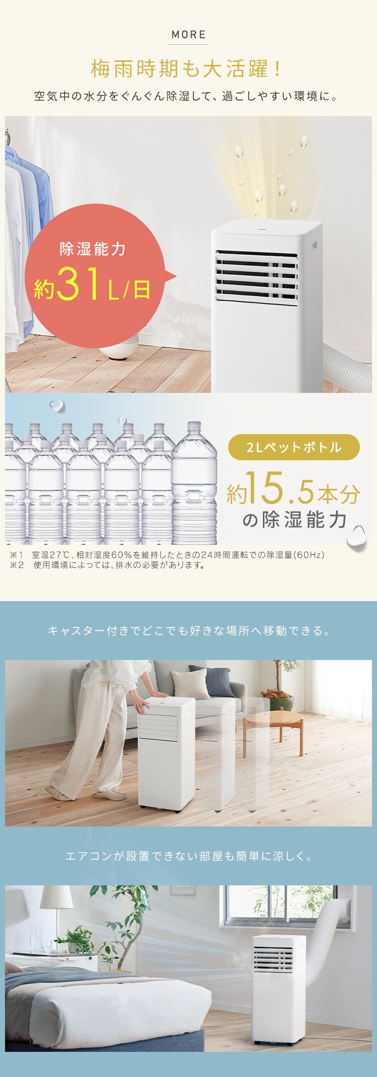 インバーターポータブルクーラー 2.2kW IPP-2226SV-W ホワイト3