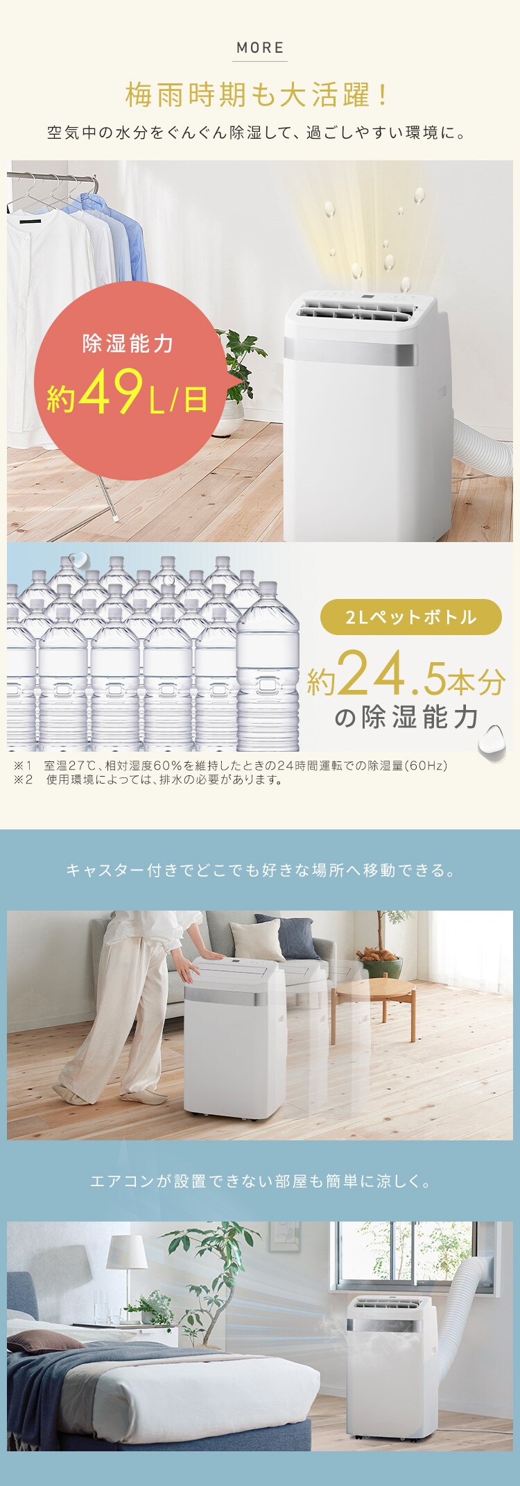 ポータブルクーラー 工事不要 インバーター搭載3.5kW IPA-3526U-W ホワイト3