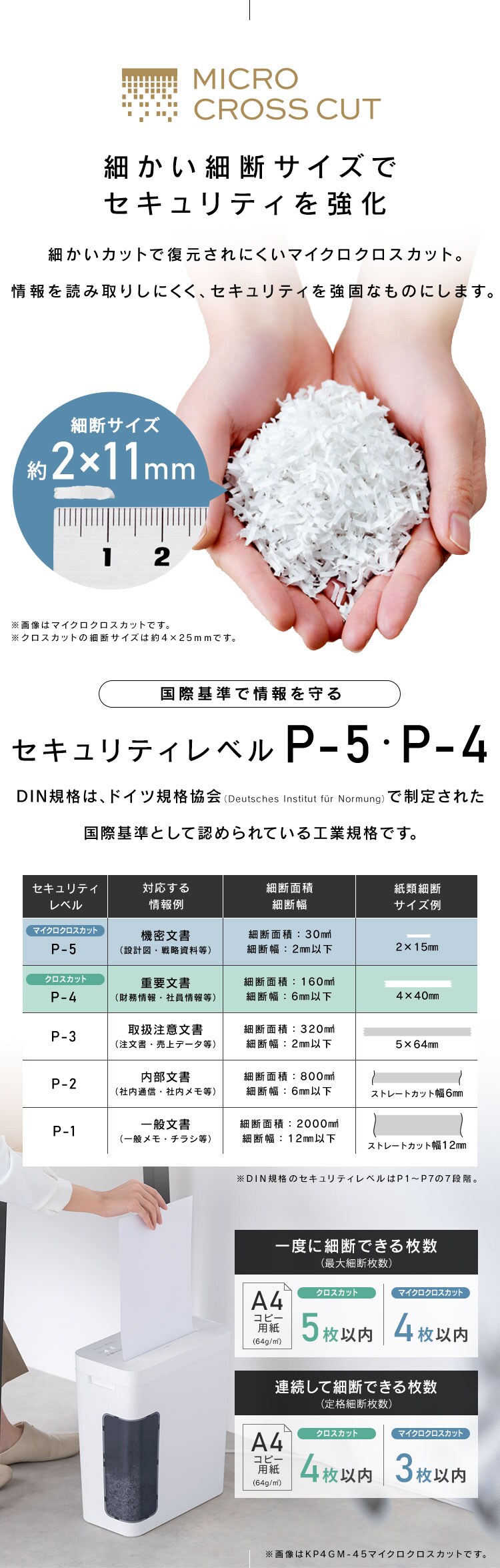 ＜SHIZCUT＞【静音】 パーソナルシュレッダー マイクロクロスカット 4枚同時細断 シズカット SHIZCUT KP4GM-453
