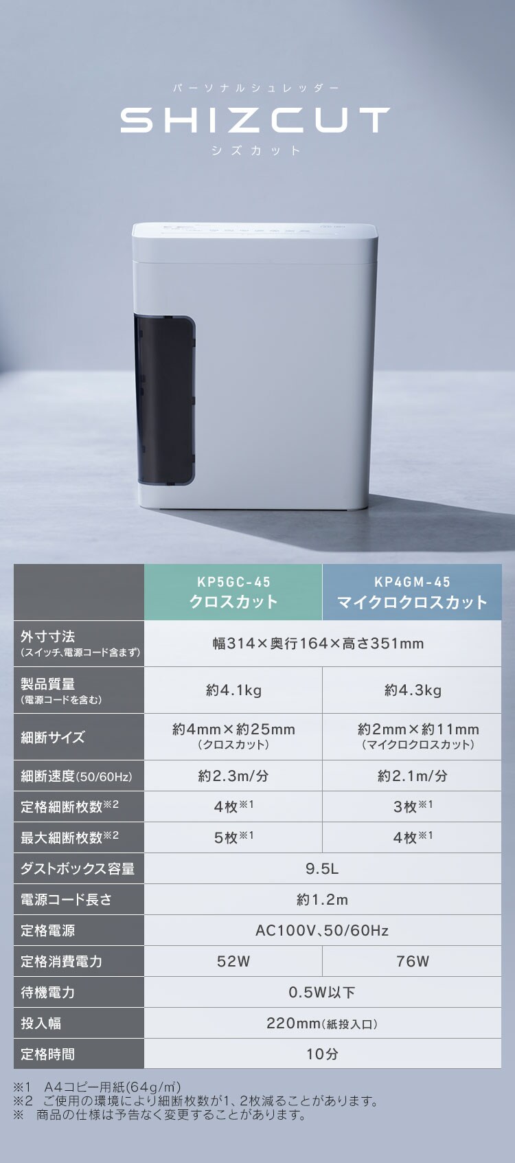 ＜SHIZCUT＞【静音】 パーソナルシュレッダー マイクロクロスカット 4枚同時細断 シズカット SHIZCUT KP4GM-456