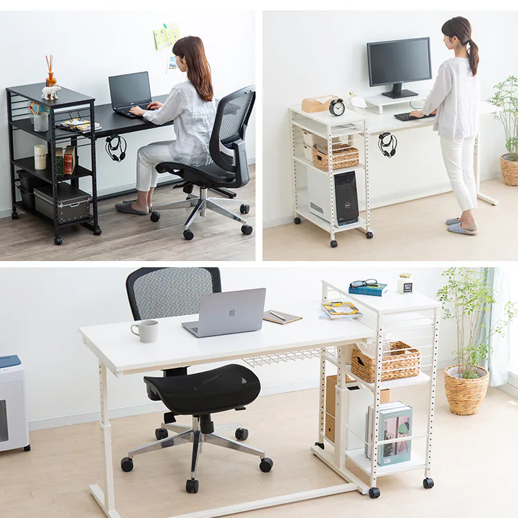 昇降デスク 幅120cm UDD-1200 + デスクサイドワゴン DSW-600 全2色【代引き不可】1