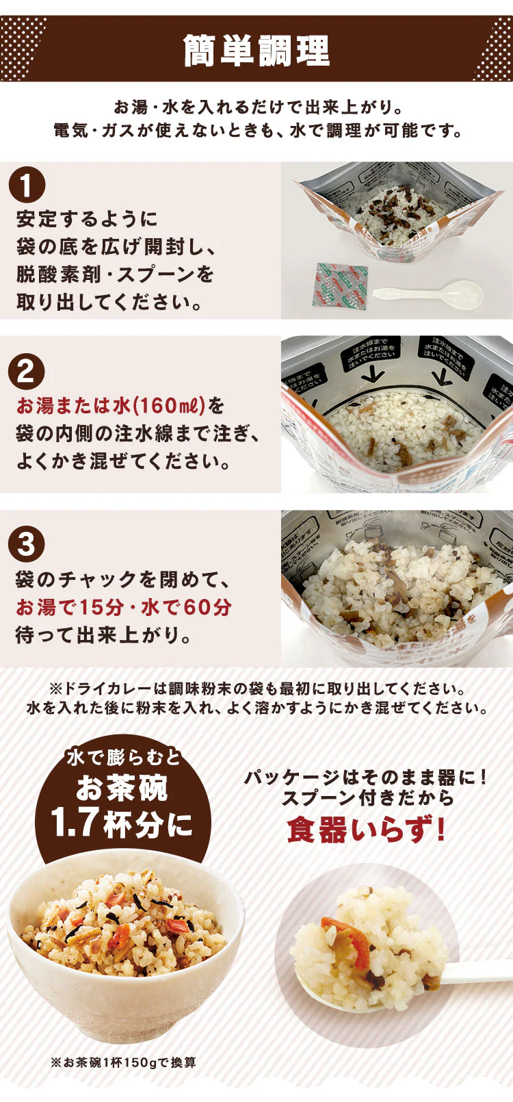 【5年保存の非常食 5日分15食セット】アルファ化米 5種×3セット 100g5