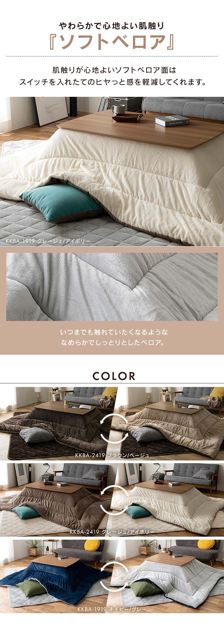 こたつ掛布団・敷布団セット 正方形(190×190?)　全5色2