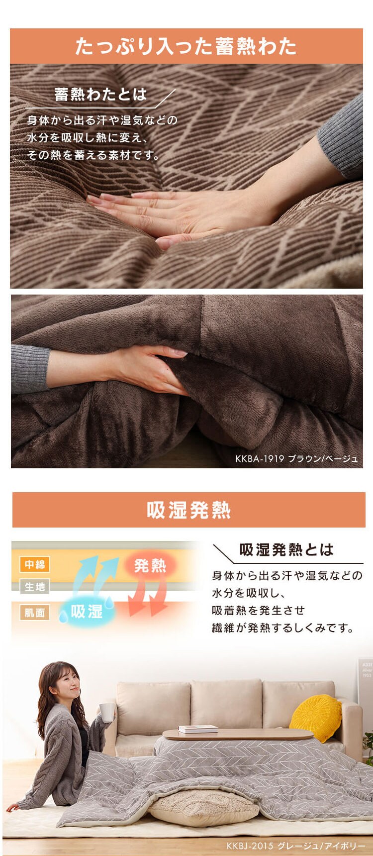 こたつ掛布団・敷布団セット 正方形(190×190?)　全5色4