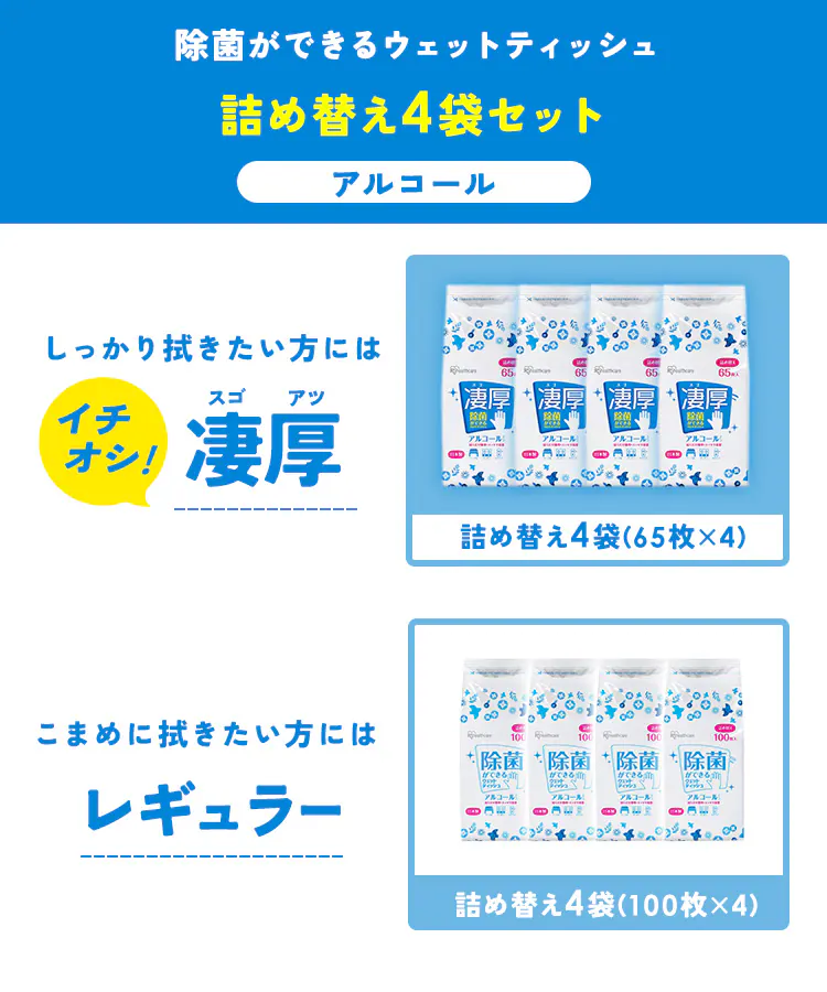 ウェットティッシュ アルコール詰め替え 4個セット WTT-100A40