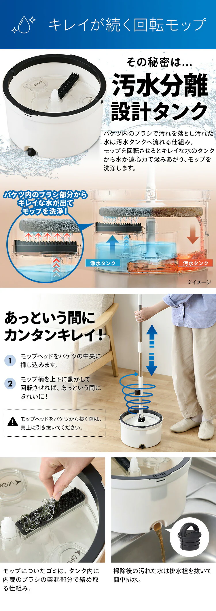 モップ 水拭き 回転モップ KMT-CW1