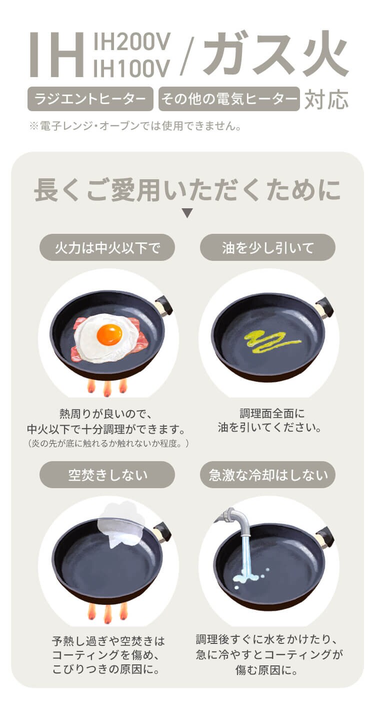 フライパン 3点セット IH/ガス火対応 ナチュかるフライパン NTL-F20PG パールグレー×アイボリー6